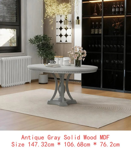 Extendable Oval Dining Table 42"-58" for Kitchen & Dining Room in Antique Gray Oak Finish