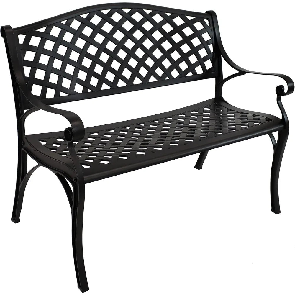 Sunnydaze 39-Inch Outdoor Bench for Patio or Park - Metal Garden Bench for Outdoors - Front Porch or Backyard Seat for Two - Bla