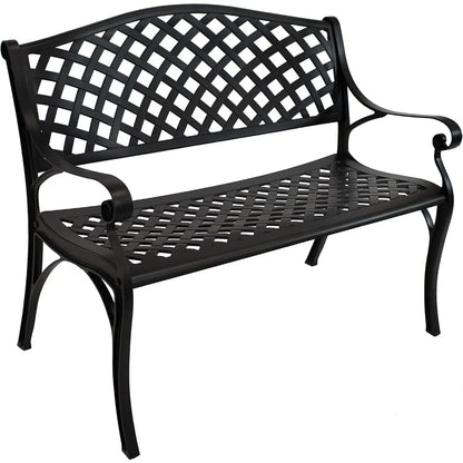 Sunnydaze 39-Inch Outdoor Bench for Patio or Park - Metal Garden Bench for Outdoors - Front Porch or Backyard Seat for Two - Bla