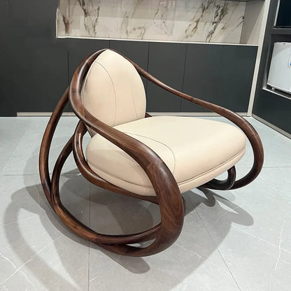 moving rocking chair solid wood balcony home living room leisure nappa leather sofa chair