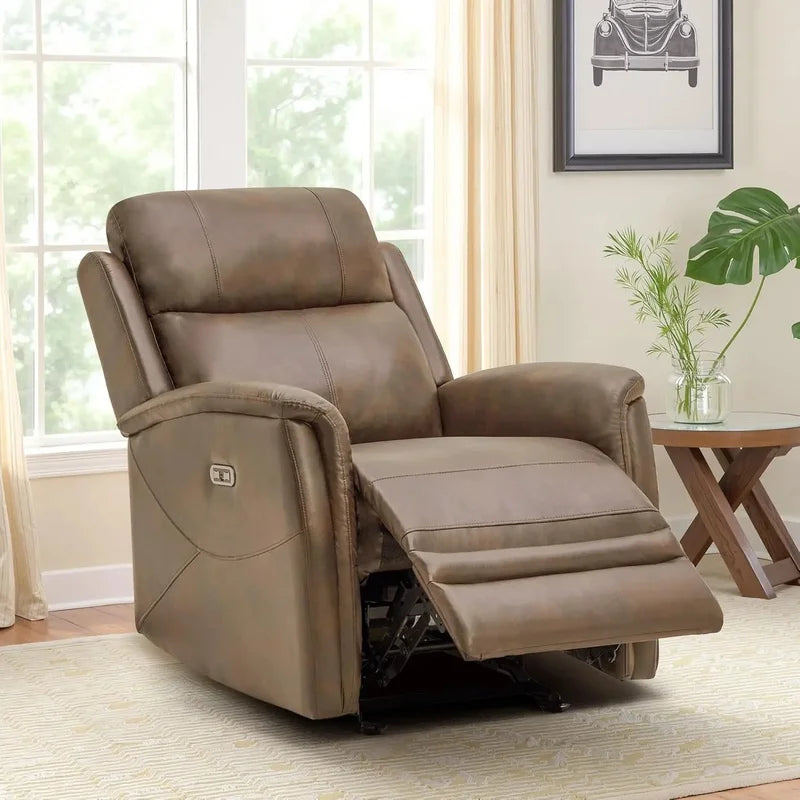 Faux Leather Recliner Chair with USB and Type-C Ports, Adjustable Footrest Recliner Sofa for Adults