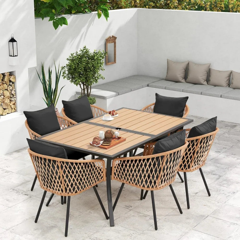 5/7/9-Piece All-Weather Rattan Patio Dining Set with 60