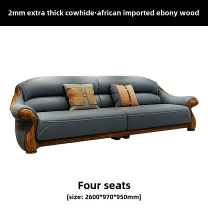 Solid wood sofa combination, first-layer cowhide sofa, ebony wood leather sofa