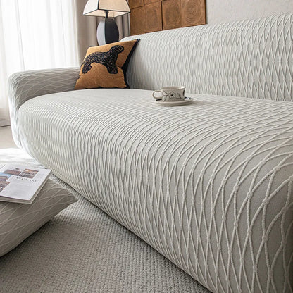 High-End Solid Stretch Sofa Cover Diamond Grid Jacquard Elastic Couch Slipcover Easy-Care Furniture Protector for Living Room