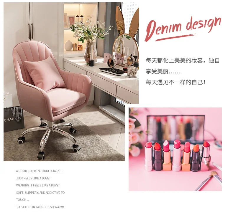 Cute Desk Chair For Girls Pink Ergonomic Computer Swivel Chair Adjustable Height Plush Padded Study Chair Bedroom Dorm Office