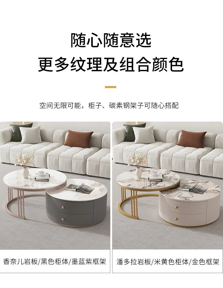 Rock slab round coffee table combination light luxury modern simple living room household small apartment