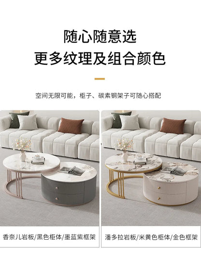 Rock slab round coffee table combination light luxury modern simple living room household small apartment