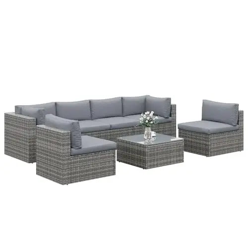 7-Piece Modular Garden Furniture Set, Wicker Outdoor Combination Sofa, With All-Weather Garden Session Set