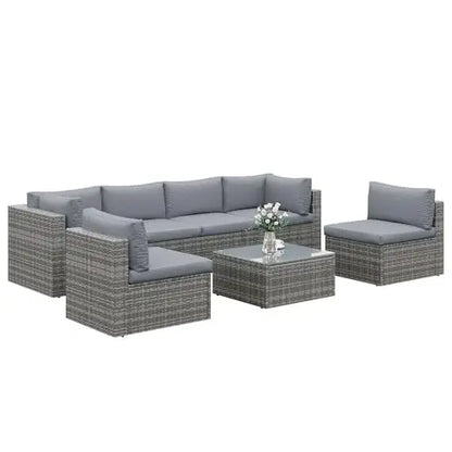 7-Piece Modular Garden Furniture Set, Wicker Outdoor Combination Sofa, With All-Weather Garden Session Set