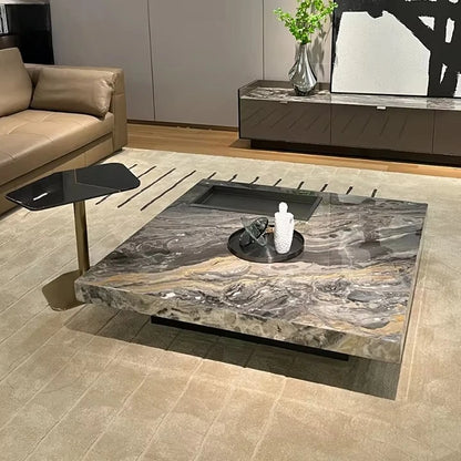 Modern Coffee Table Natural Marble Top Black Marble Coffee Table Center Table for the Living Room