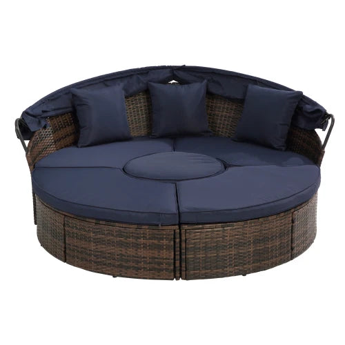 Round Lounge With Canopy Bali Canopy Bed Outdoor, Wicker Outdoor Sofa Bed with lift coffee table