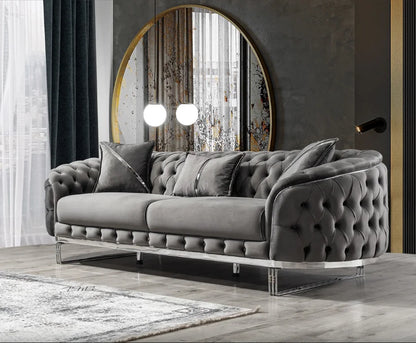 Luxury 2-3 Seater Chesterfield Sofa Hot Sales Gold Stainless Steel Frame Velvet Upholstery Sponge Filling for Hotel Home Use