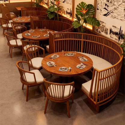 Commercial Booth Sofa Set Solid Wood Leather, Table Chair Combination for Milk Tea Coffee Hot Pot Restaurant Card Seat