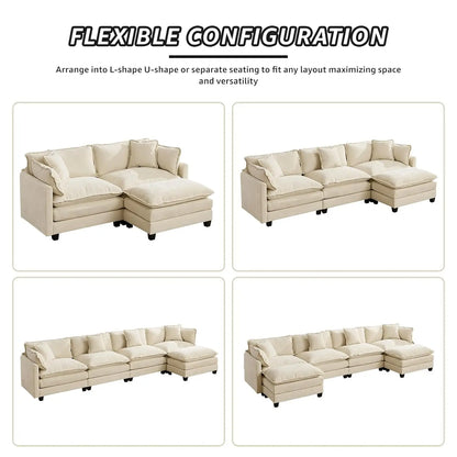 113.8" Modern Sectional Couches for Living Room, Beige Chenille Comfy Cloud Couch Sectional, 3 Seater Couch for Living, Custom