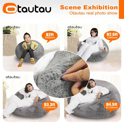 OTAUTAU Fluffy Faux Bunnyf Fur Bean Bag Cover Corner Pouf Cover DD003【No Filler Inside! You Need To Buy Filler By Yourself !】