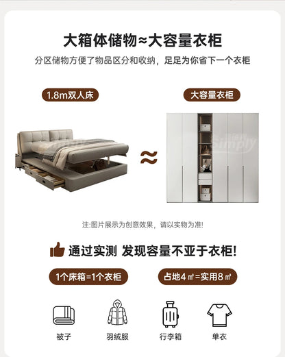 Queen Storage Bed Bedroom King Size Double Modern Frame Bed Headboard Luxury Sleeping Camas De Dormitorio Home Accessories