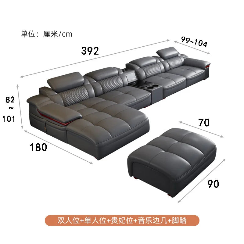 Modern simple leather sofa first layer cowhide living room size corner latex leather sofa