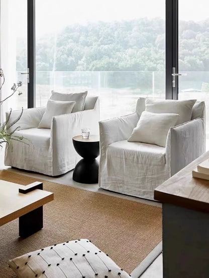 North American wabi style Japanese style white cream linen cotton and linen designer living room B & B straight