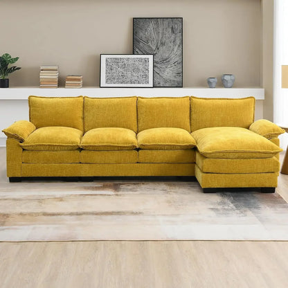 SAT Convertible Sectional Sofa, Modern Chenille Fabric L Shaped Living Room Furniture Set, 5 Seat Sofa with Chaise & Deep Seat
