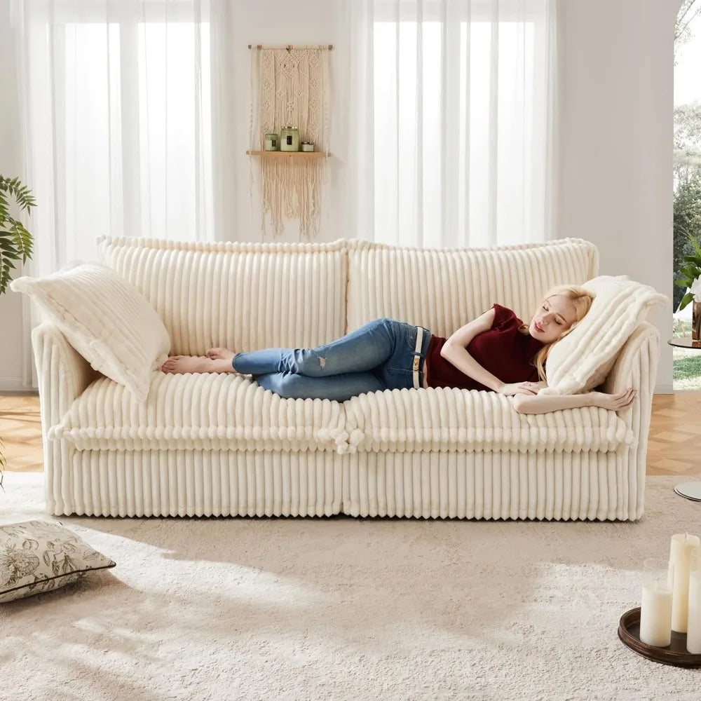 Comfortable modern three seater sofa with soft armrests, deep seated sofa with multiple soft large pillows