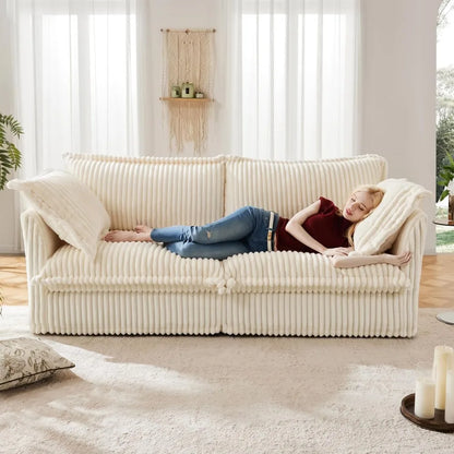 Comfortable modern three seater sofa with soft armrests, deep seated sofa with multiple soft large pillows