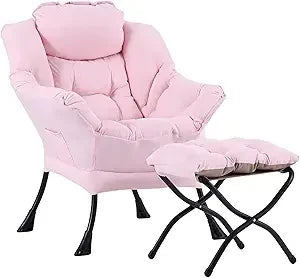 Lazy Chair with Ottoman, Modern Accent Leisure Upholstered Lazy Sofa , Contemporary Lounge Reading Chair with Armrests