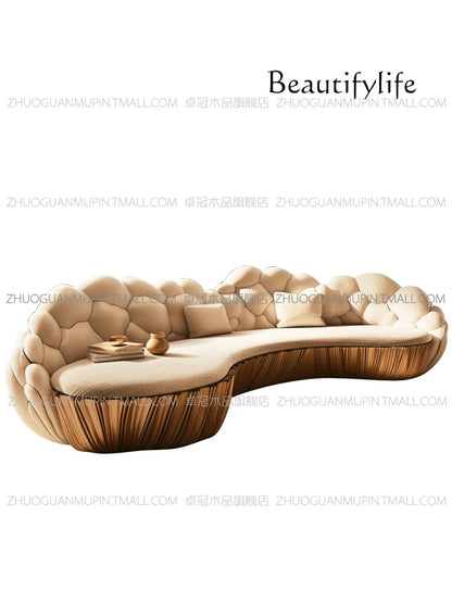 SM French Light Luxury Semi-circular Curved Villa Living Room Creative Sofa Cream Special-shaped Solid Wood