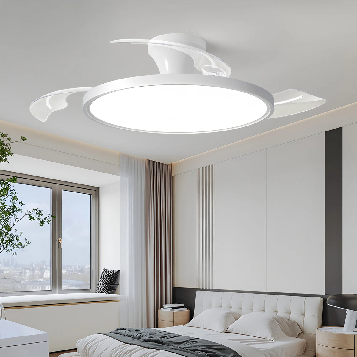 Jelena Ceiling Fan Fan with Light Bedroom Living Room Home Decoration Ceiling Fan Lamp Remote Control 6 Speed Silent Ceiling Fan