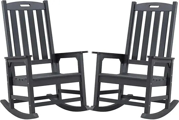 Oversized Outdoor Rocking Chair Set of 2, Porch Rocker with 21" Wide Seat and 32" Tall Backrest, Pre-Assembled with Most Compon