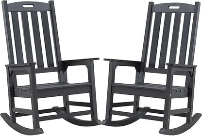 Oversized Outdoor Rocking Chair Set of 2, Porch Rocker with 21" Wide Seat and 32" Tall Backrest, Pre-Assembled with Most Compon