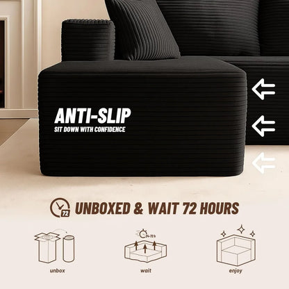 107" Boneless Couch with Deep Seat, Modular Sectional Sofa, Cloud Sectional Couch for Living Room, No Assembly Required, Corduro
