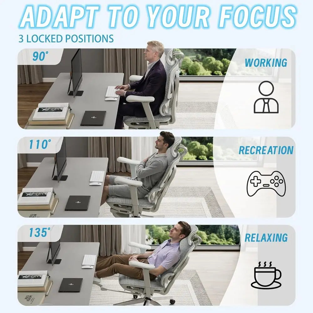 High-Back Mesh Ergonomic Office Chair with Adjustable Footrest, Lumbar Support, and 4D Armrests for Home and Gaming Desks