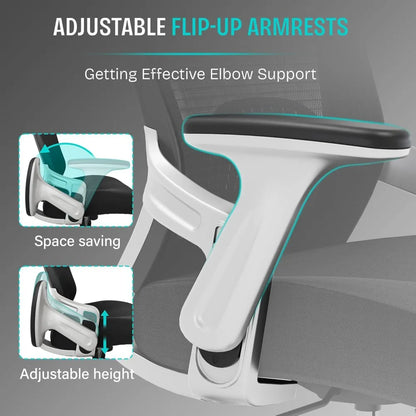Ergonomic Office Chair with Adjustable Lumbar Support, Flip-up Arms, Tilt Function, Wide Mesh Seat