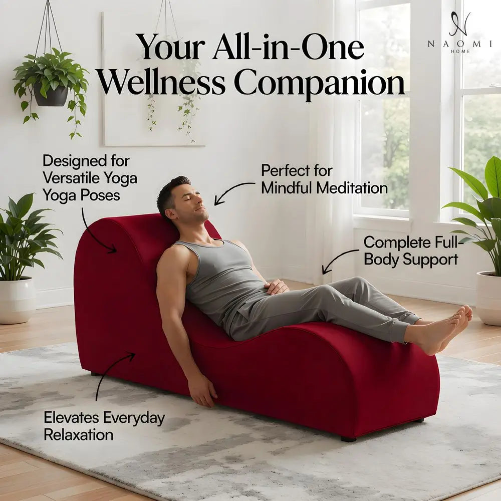 Yoga Chair for Adults Ergonomic Yoga Chaise Lounge Bench, Wood amp Metal Frame, 330 lb Capacity, Upholstered Microfiber Lounge