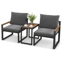 3 PCS Patio Furniture Set with Soft Cushions Aluminum Frame Weatherproof Outdoor