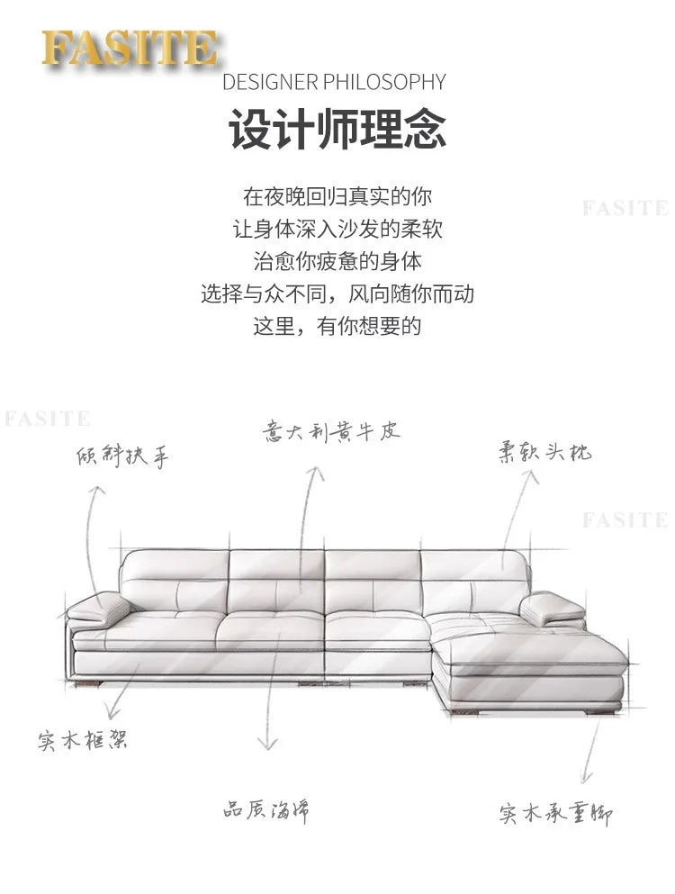 Leather sofa first layer cowhide modern simple size apartment living room left and right concubine leather sofa combination