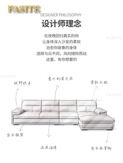 Leather sofa first layer cowhide modern simple size apartment living room left and right concubine leather sofa combination