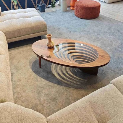 Table basse moderne en bois massif pour petit appartement, table à thé ovale de luxe haut de gamme pour salon