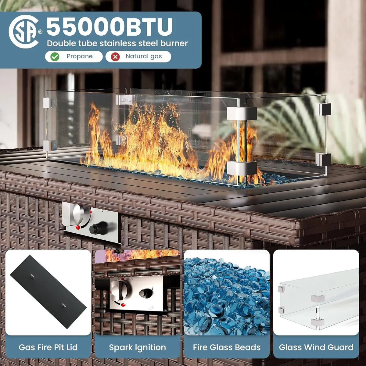 7-piece outdoor wicker sectional sofa set with fire pit table and coffee table