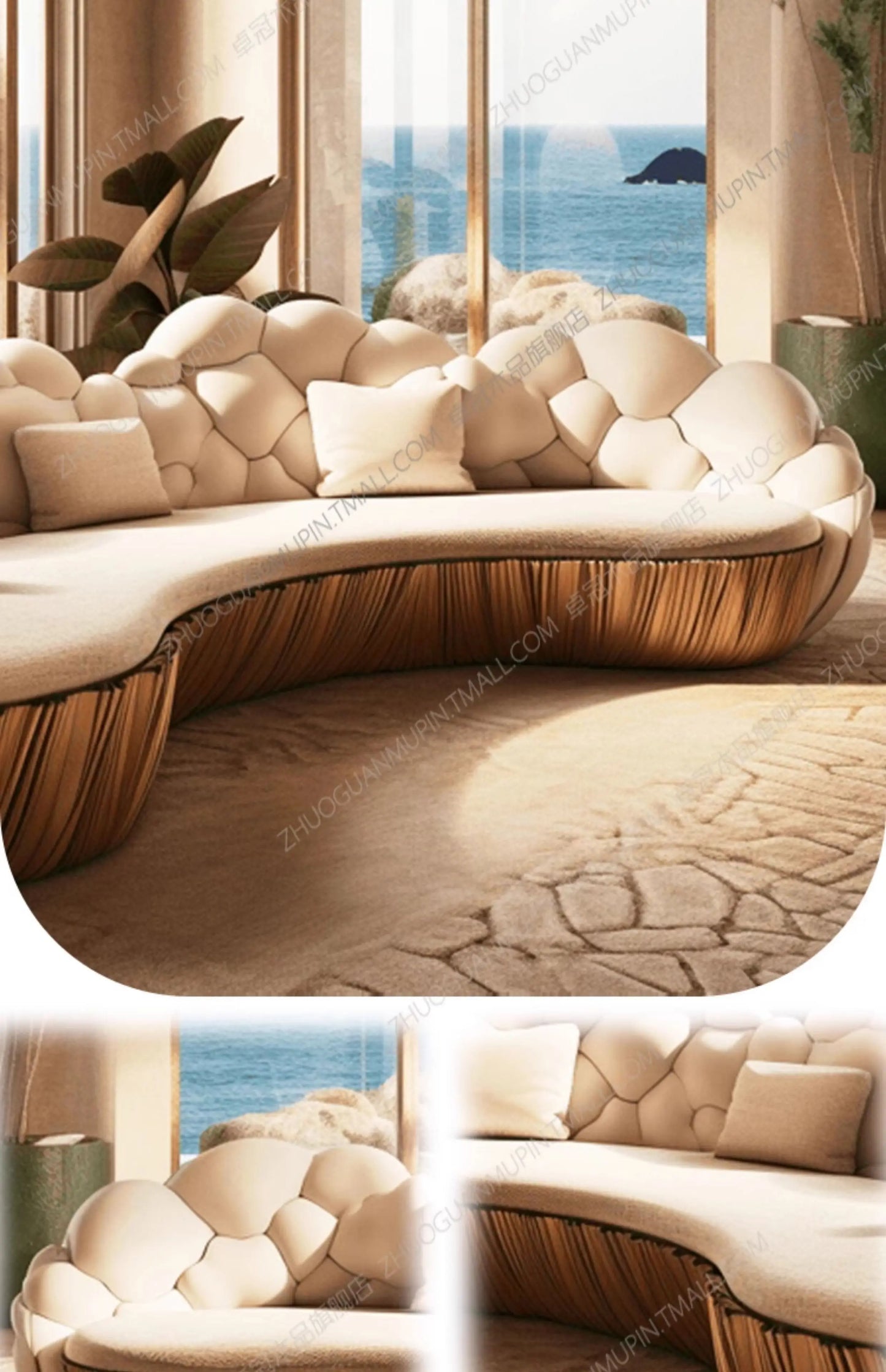SM French Light Luxury Semi-circular Curved Villa Living Room Creative Sofa Cream Special-shaped Solid Wood