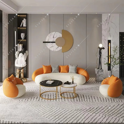 New Design White Long Curved Sofa Luxury Lambswool Fabric Corner Sofa Modern Living Room Upholstery Velvet Sofa Set Furniture