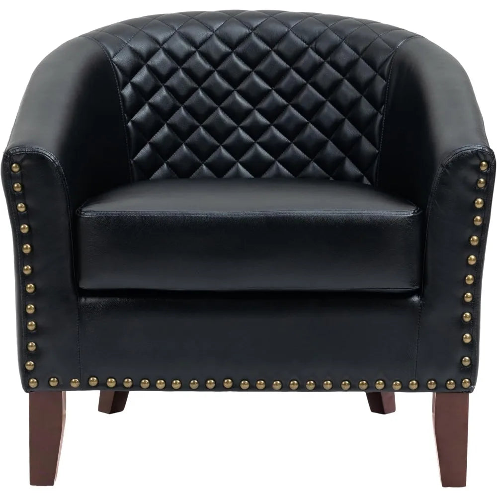 Modern Upholstered Barrel Club Chair with Nailed Trim for Living Room, Comfortable Accent Armchair for Bedroom