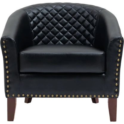Modern Upholstered Barrel Club Chair with Nailed Trim for Living Room, Comfortable Accent Armchair for Bedroom