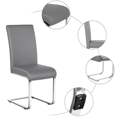 Dining Chairs Set of 2 Modern Faux Leather Upholstered Dining Room Chairs with High Back and Metal Chrome Legs for Kitchen Livin