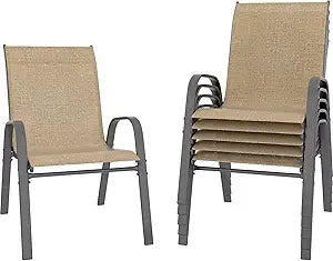 Patio Chairs Set of 6, Outdoor Lightweight Stackable Dining Chairs w/All-Weather Textilene Fabric & Metal Frame, 350LBS Capacit