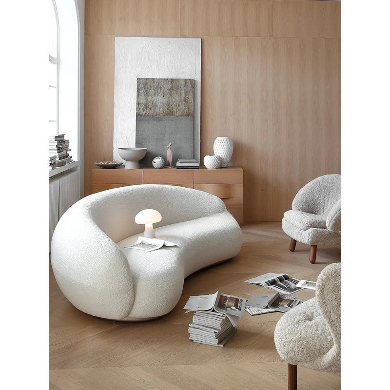 French cream style lamb wool cashew sofa living room three-person curved pea sofa designer sofa