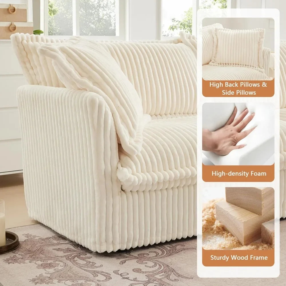 Comfortable modern three seater sofa with soft armrests, deep seated sofa with multiple soft large pillows