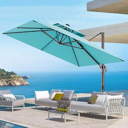 9' X 12' Cantilever Outdoor Patio Umbrellas Double Top Large Rectangle Umbrella Heavy Duty 360°Rotation Offset Umbrella for Gard