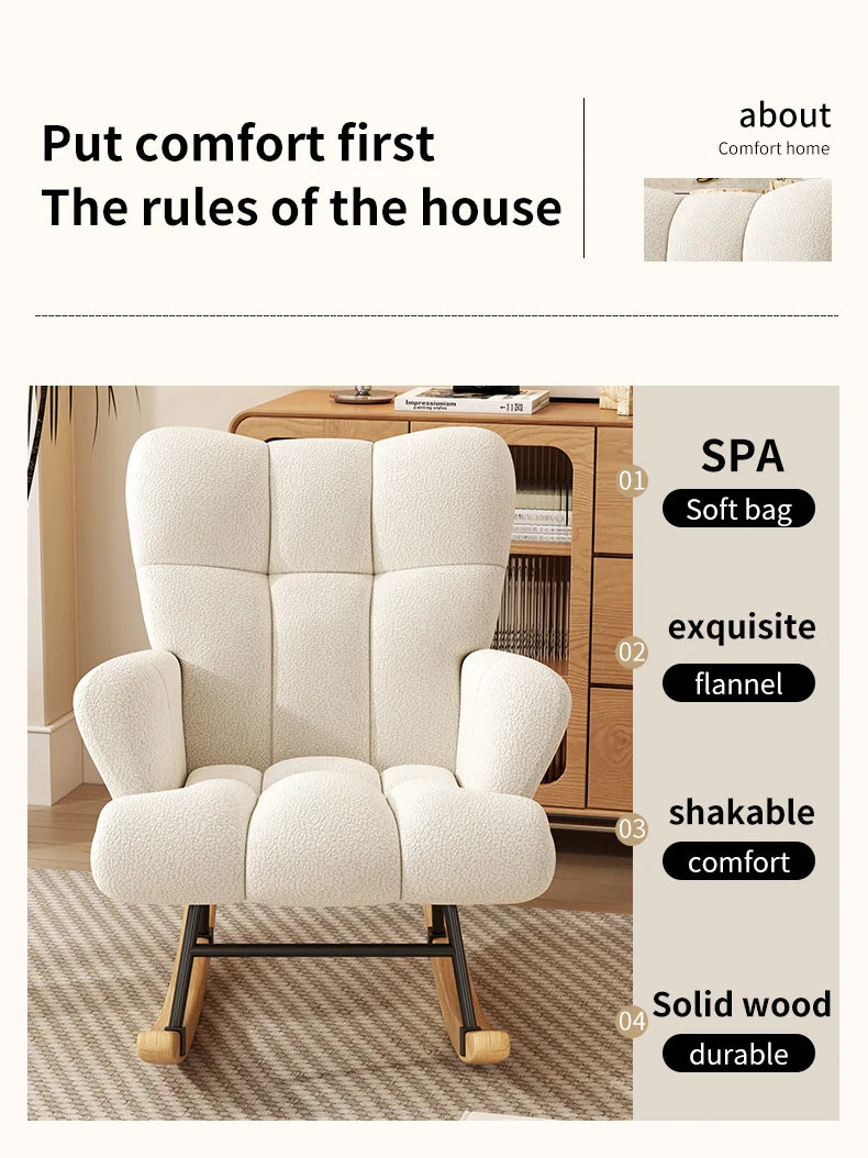 Rocking Chair Leisure Chair, High-Back Armchair with Padded Seat, Velvet Fabric, Solid Wood, Soft-Covered Rocking Chair for Office
