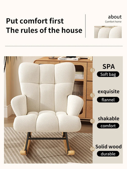 Rocking Chair Leisure Chair, High-Back Armchair with Padded Seat, Velvet Fabric, Solid Wood, Soft-Covered Rocking Chair for Office
